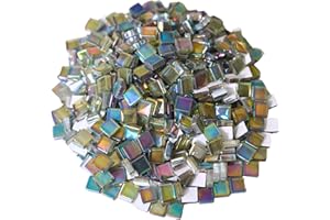 Yuvori 0,5 kg quadratische Kristallmosaikfliesen 1 cm DIY für Badezimmer, Wohnzimmer, Küche, Balkon (Irisierendes Cyan)