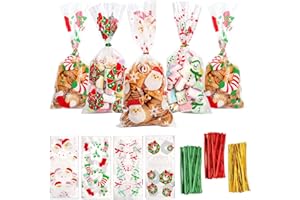 FINGOOO 120 Piece Christmas Candy Cookie Bags with Twist Ties for Party Gift Supplies