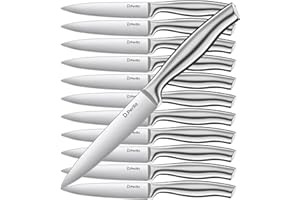 D.Perlla Couteau à Steak, 12 Pièces Avec Boîte Cadeau, Ensemble de Couverts à Steak de Cuisine Professionnelle, Dentelés Super Tranchants, 23CM