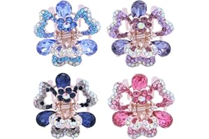 Frcolor - Pinze per capelli metalliche a forma di farfalla, decorate con cristalli, 4 pezzi, formato piccolo, per donne e ragazze, colore: viola, rosa, azzurro e blu