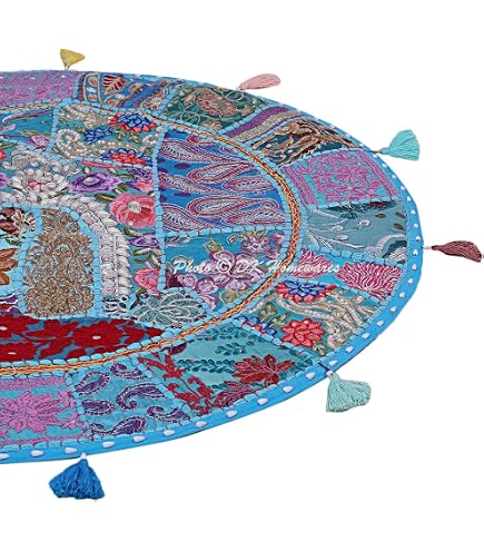 Cuscino Da Pavimento Etnico Boho Nero 70 Cm – Fodera Rotonda Ricamata A Mano, Mandala - 5