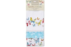 Cooksmart Butterfly Tea Towels, Cotton, Multi-Colour, Pack of 3