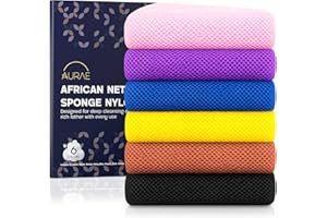 AURAE Djampe - Filet de Douche Africain Set de 6 – Éponge Africaine Exfoliante pour Bain & Douche - African Net Sponge Douce, Durable & Séchage Rapide, Gommage Corps & Dos – Lot de 6 Couleurs