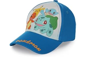 POKÉMON Fashion UK Cappello Pokemon Modello Starter. Berretto Pikachu Squirtle Charmander Bulbasaur. Cappellino da Baseball con Visiera da Bambino Ragazzo. (IT, Numero, 54, Bianco Azzurro)