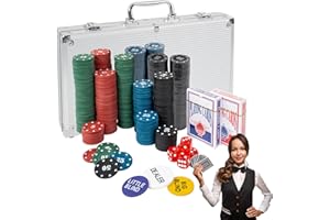H&F Heimtextilien Zestaw do gry w pokera – 500 żetonów do gier karcianych, 2 talie, kostki, plakietka krupiera, aluminiowa walizka – obszerny zestaw do gry w pokera dla początkujących i zaawansowanych