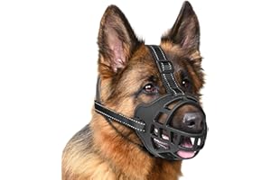 EcoEarth Museruola per Cani - Museruola a cestello Resistente per Cani di Taglia Grande - Grande, Nera - Protezione per la Bocca Regolabile e Traspirante per prevenire morsi e latrati - by