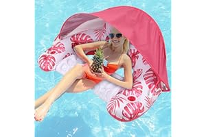 HYLQUP Schwimmsitz Luftmatratze Pool Mit Getränkehalter und Sonnendach,Luftmatratze Wasser Wasserhängematte Erwachsene Luftmatratze Pool Erwachsene Pool Luftmatratze Wasser Hängematte 110 x 69cm