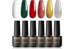 ROSALIND Esmalte de uñas semipermanente, 6 Colores Mini Blanco Verde Rojo Oro Plata Brillante Navidad Pintauñas Gel de esmalte de uñas de Gel Manicura Nail Art Lote Soak Off UV LED esmalte de uñas
