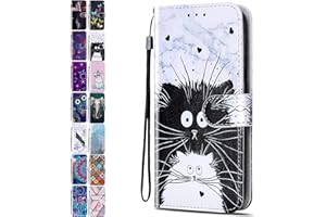 ACOVER Leather Phone Case for Huawei P30 Lite Pattern Print Design Flip Wallet Cover with Card Slots Holder for Girls Boys - Cat Marble
