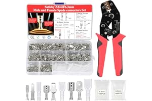 SATISBY Set di pinze crimpatrici piatte 0,5 – 2,5 mm², set di capicorda con 210 pezzi 2,8/4,8/6,3 mm connettori piatti per cavi, pinza crimpatrice capicorda professionale, pinza a manicotto piatto