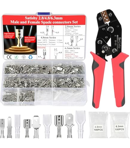 Spade Crimp Connectors 2.8mm/4.8mm/6.3mm Male And Female Spade Connector Kit Includes Spade Fork Ring Insulated Wire Crimp Connectors 15 Types Wire Crimp