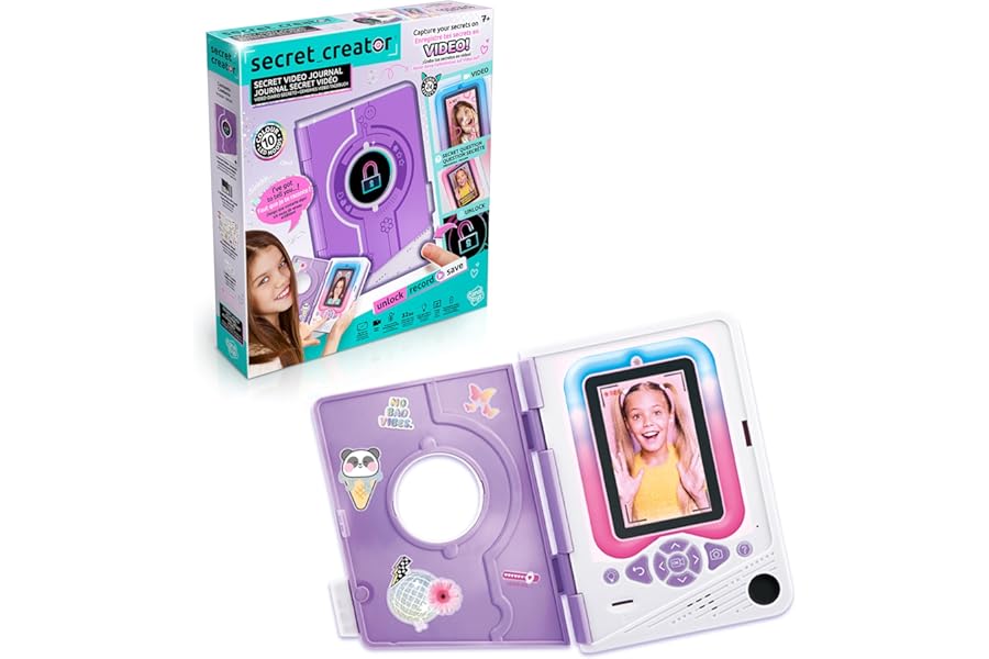 Secret Creator Secret Video Journal – Fingerprint-Locked Video Diary with LED Lights, 15 Filters & 4GB Storage – Secure, Creative, electronic Journal for Kids Aged 7+