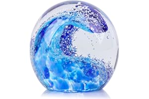 LCCCK Mundgeblasene Glaskugel aus Glas, Motiv: Ozeanwellen, Stranddekoration, Bürodekoration, blauer Briefbeschwerer, ideale Stranddekoration für Zuhause, Eignung, Meer, Villa, Aquarium, Ozeanliebhaber,