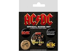 1ART1 AC/DC Highway to Hell, 1 X 38mm Et 4 X 25mm Badges Paquet De Badges 15x10 cm