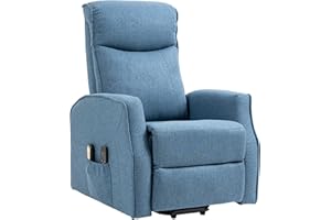 HOMCOM Poltrona Elettrica Alzapersona Reclinabile 135°, Poltrona Relax Elettrica in Poliestere con 2 Telecomandi, Poggiapiedi, 8 Punti Massaggio e Tasche Laterali, Blu
