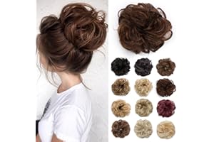 Benehair Messy Bun Hair Piece Curly Wavy Hair Donut Chignons Updo Ponytail Hair Extensions for Women Stylish Hair Accessories Natural Brown