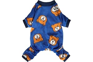 Fitwarm Hunde-Pyjama, Hundekleidung für kleine Hunde, Jungen, Mädchen, Fleece-Einteiler mit Füßen, Königsblau, Braun, Größe S