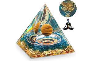 ‎HUIJUKEJI HuiJuKeJi Orgonit Pyramide Stier Heilung Sternzeichen Geschenke – 12 Horoskop Sternzeichen & Tigerauge Kristall pyramide Geburtsstein für Astrologie Energie Chakra Spirituelle Dekoration 6cm – Stier