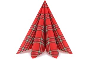 ‎FINEMARK 20 Stück Papierservietten SCOTLAND 40 x 40 cm kariert Rot Grün Tissue Karo Servietten 3- lagig Tischdekoration Dinner Schottenkaro Tartan Winter Weihnachten