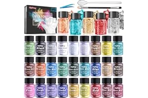 SIGWONG Mica Powder - 32 Pearlescent Epoxy Resin Colour Pigment Set- Natural Cosmetic Grade Pigment for Soap Dye, Lip Gloss, Nail Polish, Makeup, Epoxy Resin, Candle Making, Bath Bombs, Slime, 5g/0.18oz