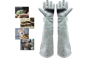 FIPASEN Anti-Morsure Gants de Manutention pour Animal, 60cm Gants de Travail en Cuir pour Le Soudage, Le Jardinage ou la Manipulation de Chat/Chien/Serpent/Lézard/Faucon/Reptile (Couleur Claire)