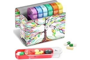 FINPAC Portapillole Settimanale 7 Giorni 4 Volte, 28 Scomparti Giornaliero Pill Box Organizzare con Borsa PU e Nome Carta, Scatola della Medicin de Viaggio, Mattino Pomeriggio Sera Notte,