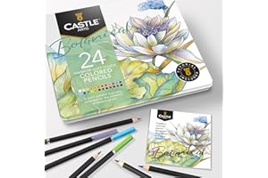 ‎CASTLE ART SUPPLIES Castle Arts Themed 24 Buntstiftsets in Blechdose, perfekte Farben für 'Botanisch'. Mit hochwertigem, glattem Farbkern, hervorragender Misch- und Überlagerungsleistung für großartige Ergebnisse…
