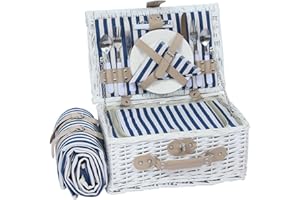 HYBDAMAI Picknickkorb Set für 2 Person mit Kühlfach und wasserdichte Picknickdecke, Abnehmbarer Riemen, Weinbeutel, Besteck Set, für Camping, Strand, Wandern, BBQ und Familie/Paare Geschenke, Zubehör