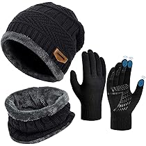 Oleda Winter Beanie Hats Long Scarf Touch Screen Gloves Fuzzy Socks Warm Ear Muffs 10pcs Set For Women Winter Ski Outing Set(Dark Gray,One Size