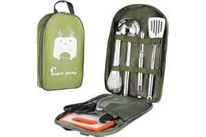 AOFESEL Camping Cooking Utensils Set, 8Pcs Portable Camping Kitchen Utensils Organizer Travel Set with Cutting Board,Tongs,Scissors,Spoon,Storage Bag,Outdoor Camping Cutlery Set for Travel, Picnic, BBQ,Hiking