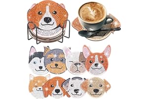‎YAOYIN YAOYIN Diamond Painting Untersetzer, 8er Set DIY Diamond Painting Kinder Untersetzer mit Halter, 5D Diamond Painting Erwachsene Untersetzer Tierhunde, Diamant Art Kerzen Für Gläser Weingläser Vasen