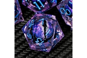 ARUOHHA DND Resin Dice Dragons Eye Dice Liquid Core Purple Sharp Edged Dice Set with Gift Box, Polyhedral Dungeons D and D Dice Set Compatible with D&D Role Playing Game D20 D12 D10 D8 D6
