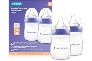 Lansinoh Babyflaschen mit NaturalWave Sauger Gr. S, 160 ml - Doppelpack - neues kompaktes Design für verbesserte Stabilität - mit stapelbarem Deckel