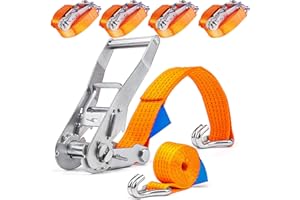 INDUSTRIE PLANET 4 cinghie di serraggio da 5000 kg, 2 m, con cricchetto e gancio, cinghia da 50 mm, 5 t