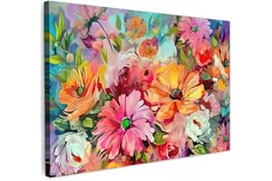 MuchoWow© Impression sur Toile Decoration Murale Peinture 120x80 cm Tableaux Decoratifs Muraux Déco Chambre Tableau Salon Fleurs - Coloré - Art - Peinture à l'huile