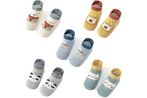 Exemaba Baby Rutschfeste Socken 5 Paar Tiermotive Kleinkinder Antirutschsocken Krabbelsocken für Mädchen Jungen