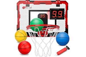 DILABNDA Mini panier de basket-ball avec tableau d'affichage électronique - 4 balles pour enfants et adultes - Jouet de sport d'intérieur et d'extérieur - Planche de basket - Support mural pour piscine,