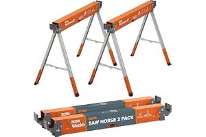 BORA Workhorse XT såghästar 2-pack hopfällbar slitstark justerbar höjd Sawhorse par med justerbara ben, slitstark såghäst för