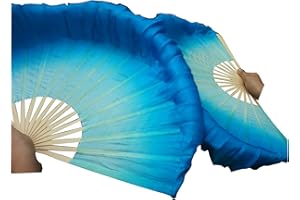 Winged Sirenny Pairs Short Silk Flutter Folding Fan for Worship and Chinese Folk Dance Performance, 4" Silk over 12" Bamboo (light turquoise-turquoise)