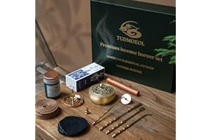 TUDMOEOL Kit bruciatore di incenso in polvere con incensiere in ottone, strumenti per ceneri di incenso e pressa per stampi, confezione regalo completa per meditazione, yoga e relax a casa