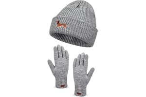 Geyoga Mütze Handschuh Set für Damen Wintermütze Warm Strickmütze Beanie Winter Fleece Handschuhe Weihnachten Geschenk für Frauen