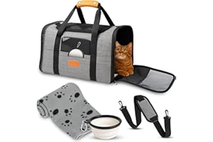 TREKAM - Trasportino Gatto e Cane - Trasportino per Cani di Piccola Taglia e Gatti che include ciotola pieghevole, coperta, tracolla e base imbottita - Borsa Omologato per l’aereo e l’auto.