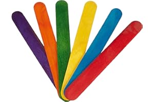 Glorex - Juego de 6 maderas para manualidades (madera de abedul, en forma de palillos de hielo), Lacado multicolor., 15 cm