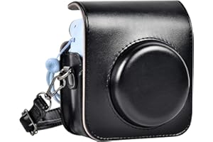 SAIKA Protective & Portable Case Compatible with Fujifilm for Instax Mini 12 Instant Camera with Pocket and Adjustable Strap-Black