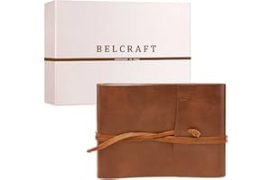 Belcraft Tivoli Album Fotografico in Pelle Riciclata, Elegante Pensiero con Scatola Regalo, Realizzato a Mano da Artigiani Toscani, A5 (16x21 cm) Marrone Chiaro