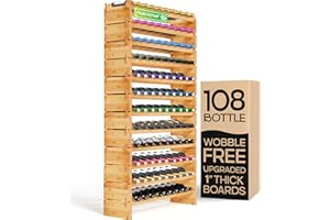 NutriChef Bamboo Stackable Wine Rack, 12-Tier 108 Bottle Capacity Free Standing Floor, No Tools Assembly, Modular Storage Display Shelf for Kitchen and Cellar 85 x 25.4 x 159.4 cm