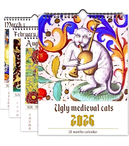 Calendario Da Parete 2026 'Ugly Medieval Animals', 28x21.5 Cm, 12 Mesi Con Arte Medievale Divertente E Bizzarra