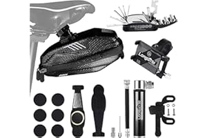 Longmate Bike Repair Tool Kits, Including 16 in 1 Multi-Function Bike Tools, Bicycle Water Resistant Saddle Bag, Bike Phone Mount Holder, Tire Repair Tools and Air Mini Pump for Road Mountain Bikes