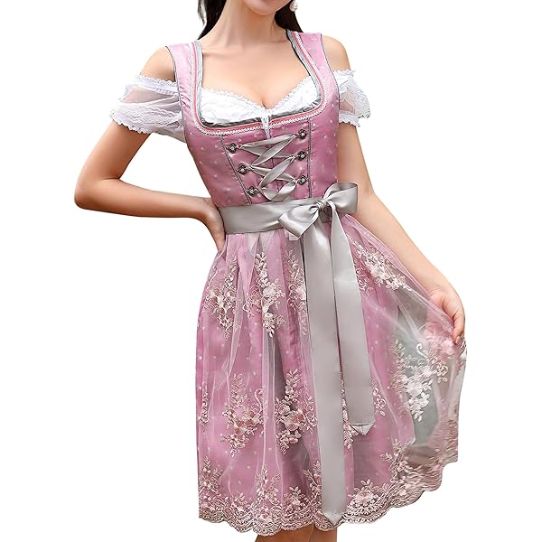 SCARLET DARKNESS Dirndl Voor Dames Voor Traditioneel Bierfeest Voor Het Duitse Oktoberfest In Beieren, Mooie Kleding, M, Lichtblauw En Roze, 0084-1