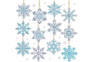 ZECOUK Diamond Painting Navidad 12 Piezas Llaveros Navideños Copos de Nieve Pintura con Diamantes Adornos Decoración para Regalo Manualidades Navideñas Decoracion (A)